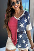 Stripes Stars Print Knit Short Sleeves Top